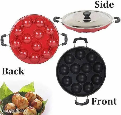 Appam Patra with Lid and Side Handle/ kulipaniyaram pan nonstick/ appe/panniyaram kadai/Paniyaram/Appam Pan/Appam Maker/appam kadai/idali Maker/idli Pan kadai/litti maker Paniarakkal with Lid Paniarakkal with Lid 0.5 L capacity 23 cm diameter (Aluminium,