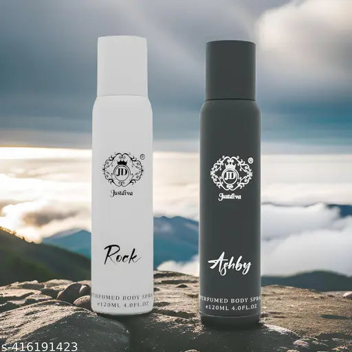 Just Diva Long Lasting No Gas Deodorants Combo Pack for Men And Women - Rock & Ashby Body Spray (Pack of 2, 120ml Each)