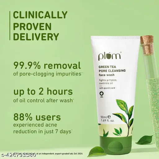 Plum Green Tea Pore Cleansing Face Wash|100ml Acne-Prone Skin | Controls Oil, Fights Pimples