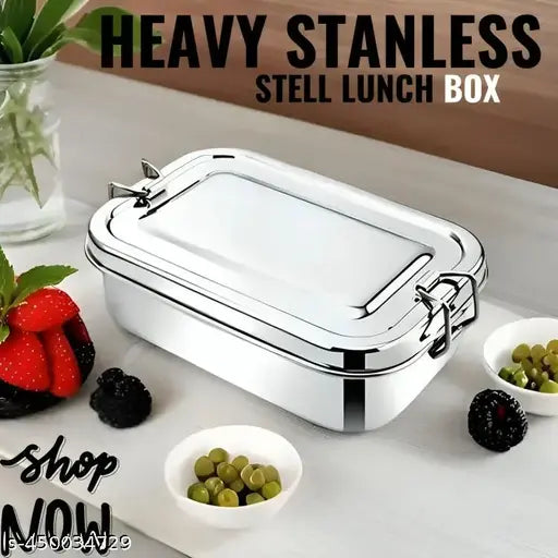 Stainless Steel Rectangular Shape Lunch Box | School Lunch Box Size - 500 ml (Silver)