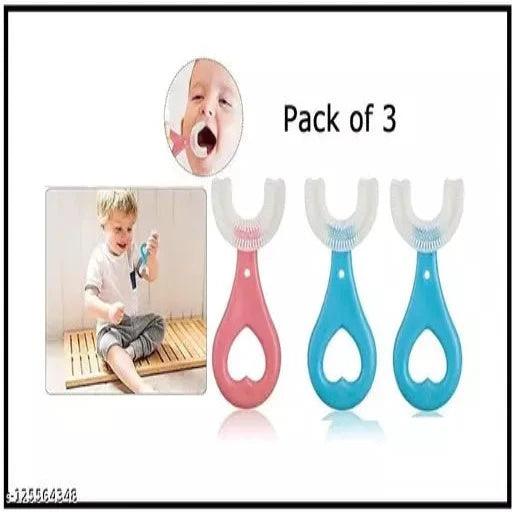 Baby U-Shaped Toothbrush Soft Silicone ToothBrush 360 Degree Rotate Teeth Cleaning Brush 2-10 Years Child Pack Of 3 - Springkart 