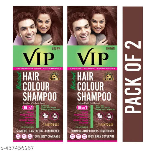 VIP Hair Color Shampoo 180 ml x 2 Natural Brown | Ammonia free | Long lasting 3 in 1 instant grey hair color solution