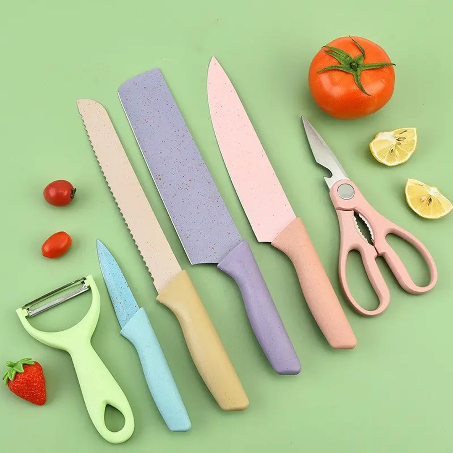 2948a Professional Colorful Kitchen Knives Set Of 6 Pieces Non-stick Blades With High Carbon Stainless Steel Sharp Kitchen Cutting Knives Set For Slicing Paring And Cooking Chef Kitchen Knives Set - Springkart 