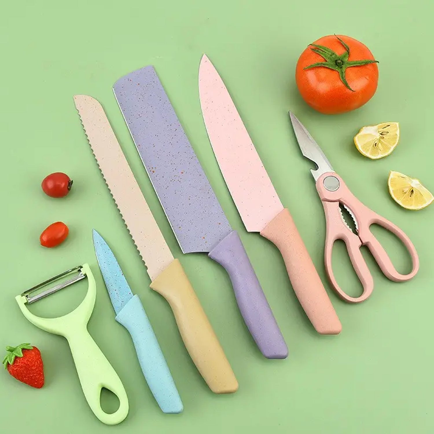 2948a Professional Colorful Kitchen Knives Set Of 6 Pieces Non-stick Blades With High Carbon Stainless Steel Sharp Kitchen Cutting Knives Set For Slicing Paring And Cooking Chef Kitchen Knives Set - Springkart 
