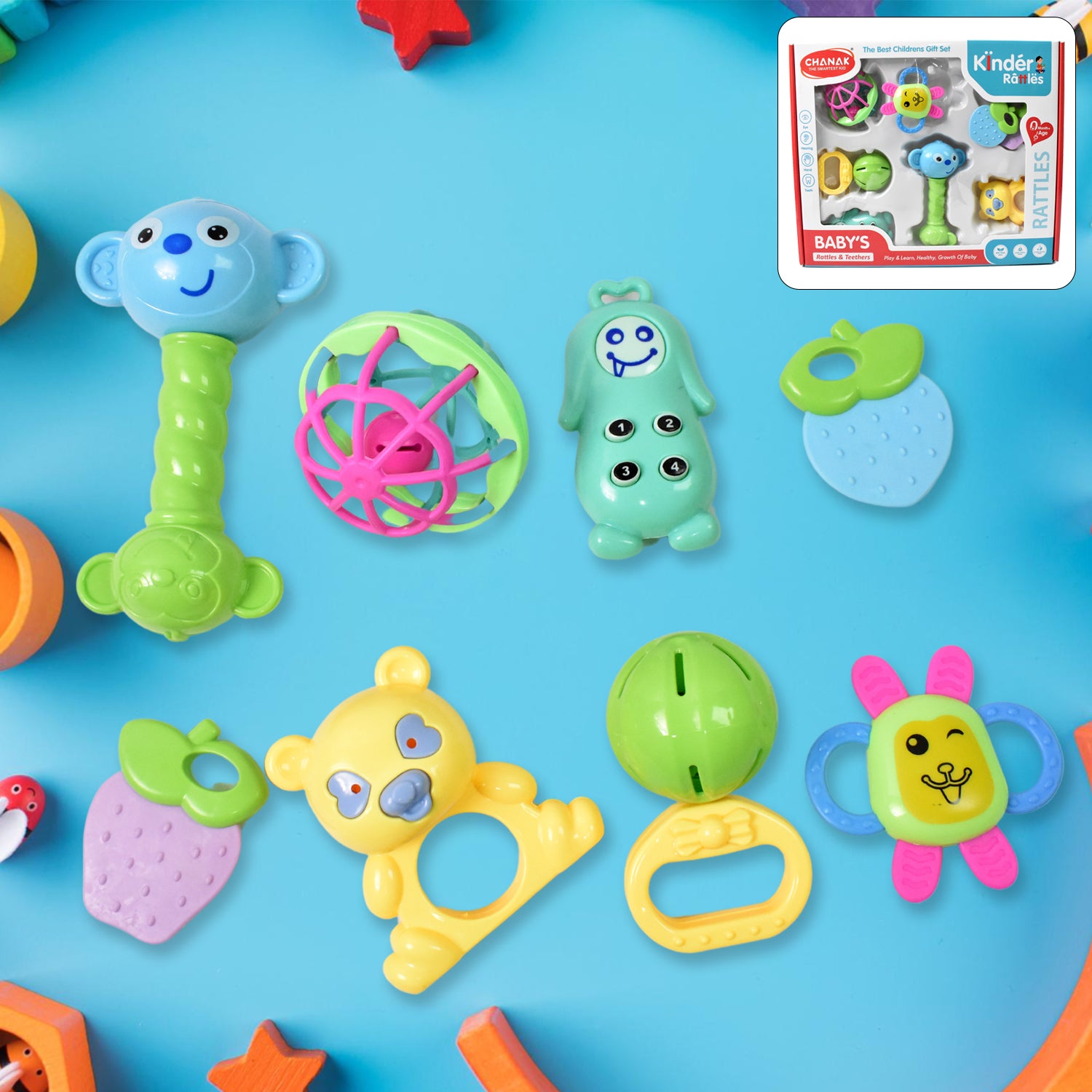 Kinder Rattles Classic Store Plastic Non-toxic Shake And Grab Ball Baby Rattles Teethers (8 Pcs Set) - Springkart 