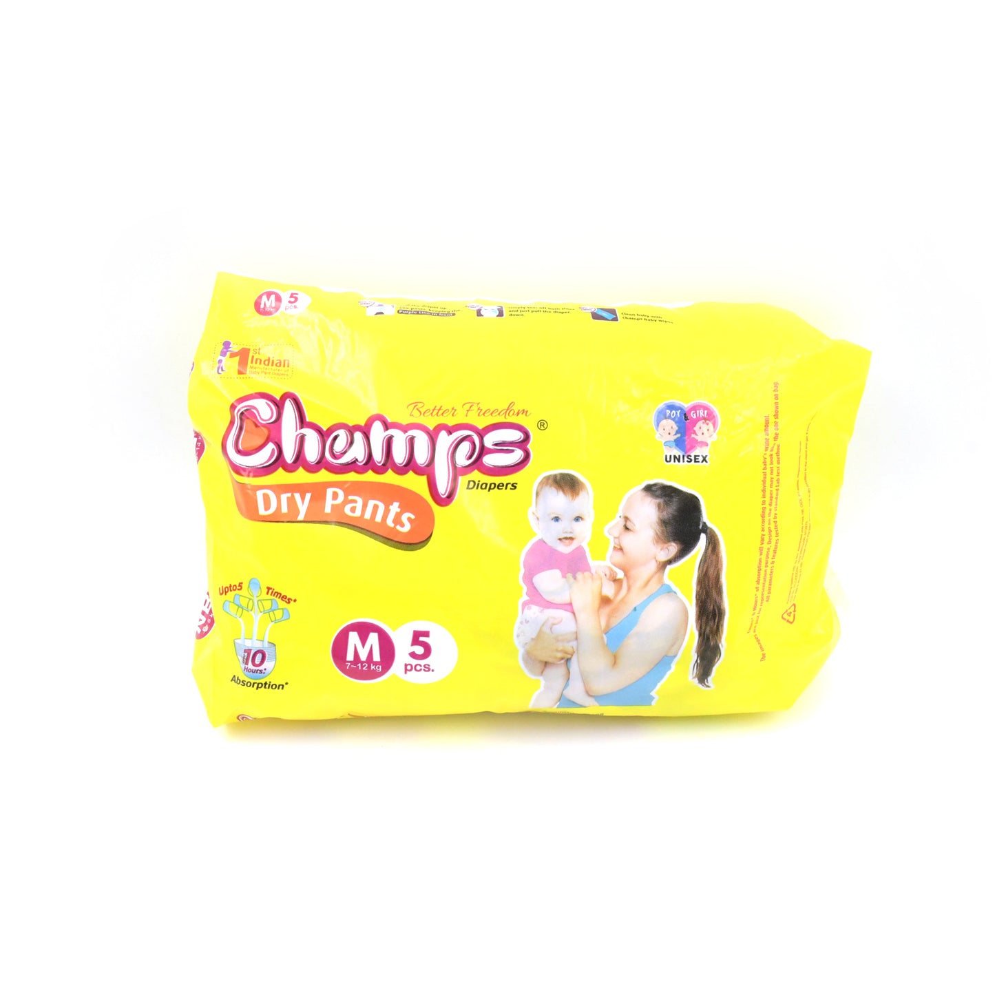 0973 Medium Champs Dry Pants Style Diaper- Medium (5 Pcs) Best For Travel  Absorption Champs Baby Diapers Champs Soft And Dry Baby Diaper Pants (M 5 Pcs )