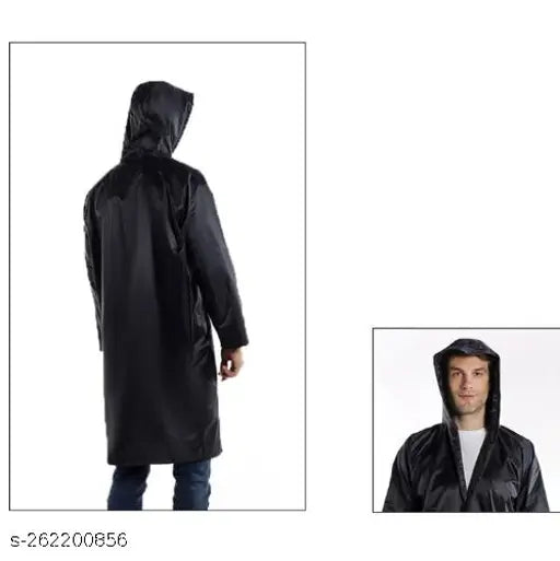 Waterproof Solid Men & Women Raincoat BLACK color