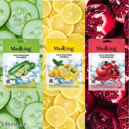 MasKing Beauty face mask pack of Cucumber, Lemon, Pomegranate, Kiwi & Honey, 100ml (Combo Of 5)
