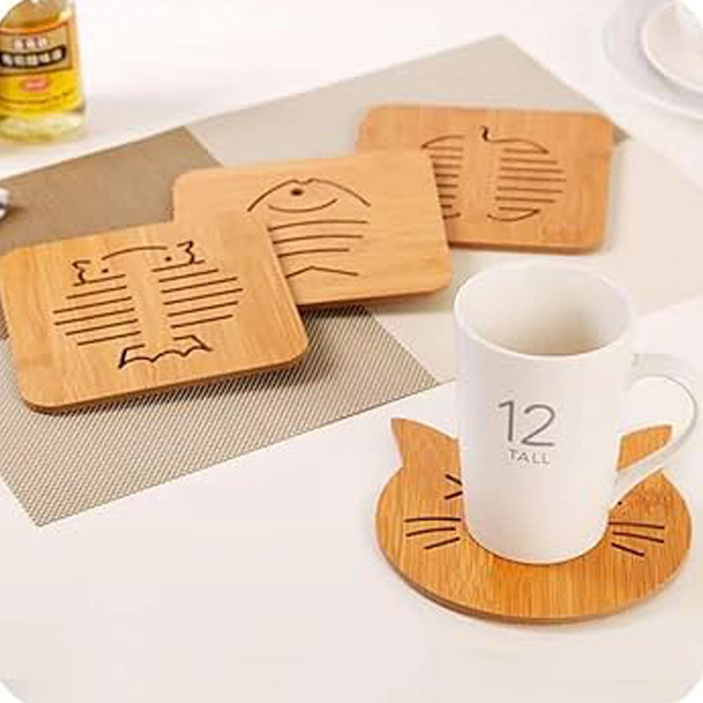 Square Bamboo Wood Table Place Mat Hot Pot Cup Mat Tea Coaster(1414 Cm 1 Pc) - Springkart 
