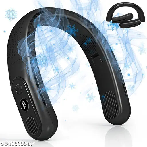 Portable Neck Fan Air Conditioner, Rechargeable Hands Free Semiconductor Cooling Bladeless Fan,3 Speeds,Brilliant Black. - Springkart 