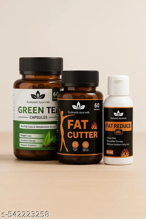 Weight Management Combo – Green Tea & Fat Cutter Capsules + Fat Reduce Oil Rudraksh Ayurveda