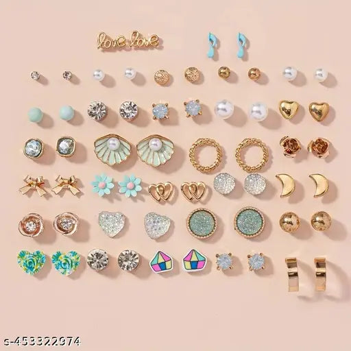 Girl For Women Gold Plated Multicolor Studs Combo of 30 Quirky Pairs