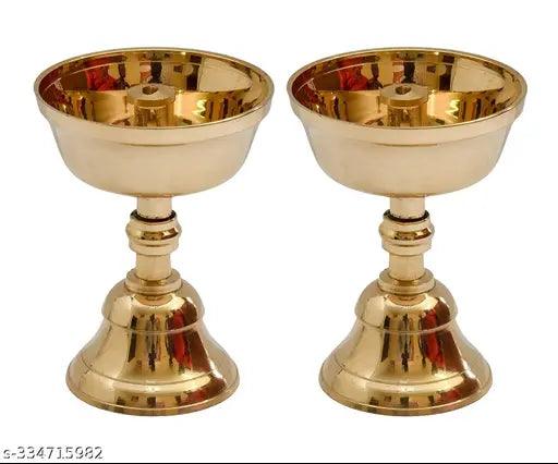 Pure Brass Akhand Jyothi Nanda Table Diya, 3.2 inches Big, Brass, Pack of 2 pcs