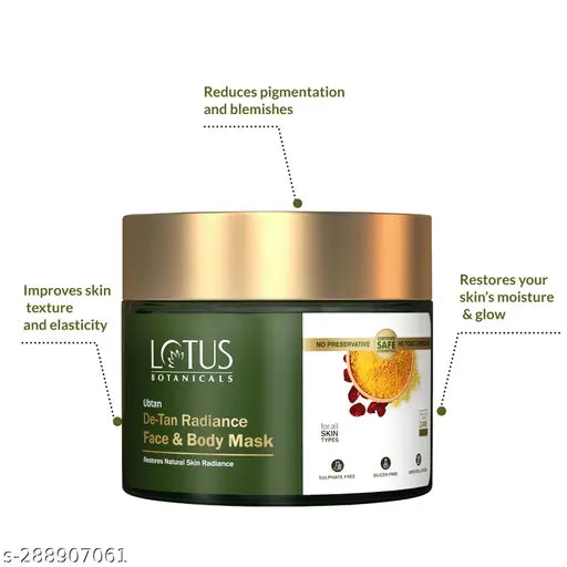 Lotus Botanicals Ubtan De-Tan Radiance Face and Body Mask | Infused with 24K Gold | For Boosting Skin Radiance, Reducing Skin Dullness & Anti-Tanning | No Silicon, No Sulphates, Non-Comedogenic, No Preservatives | 140g