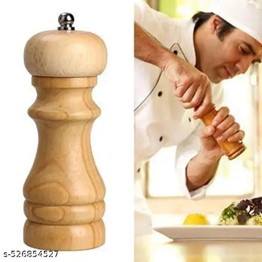 SEVATVA  6 inch Wooden Salt Pepper Spices Grinder for Kitchen Salt Pepper Set for Dining Table Salt Pepper Crusher Mill with Adjustable Grinder with Adjustable-Pack of 1