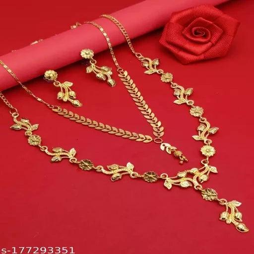 Fancy Gold Plated 2 Peace Combo necklace - Springkart 