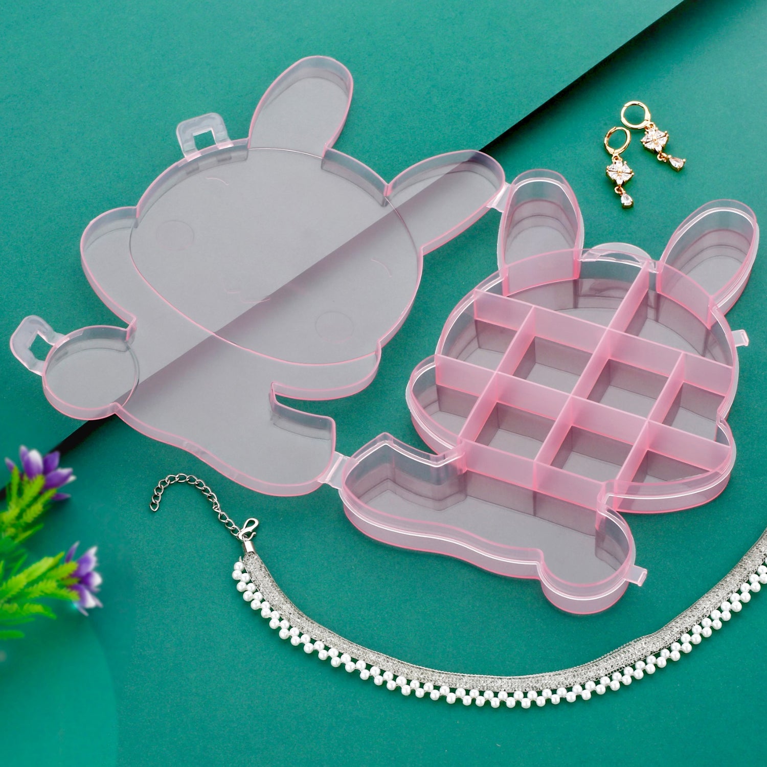 6557 Transparent Cartoon Bear Clear Plastic Storage Box Jewelry Box Jewelry Organizer Holder Cabinets For Small Objects (1 Pc) - Springkart 