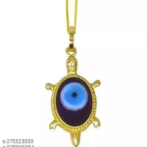 Evil Eye Blue Feng Shui Vastu Kachhuwa Tortoise Pendant Locket With golden chain - Springkart 