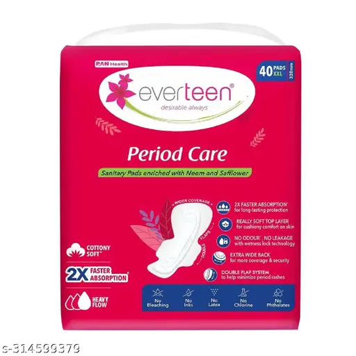 everteen 40 XXL Soft and 40 XXL Dry Period Care Sanitary Pads for Women, Neem Safflower Enriched, 2x Faster Absorption - (Total 80 Pads, 320mm) - Springkart 