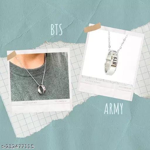 BTS Kpop Stainless Steel Ring Pendant Necklace with Chain for Men & Women - Springkart 