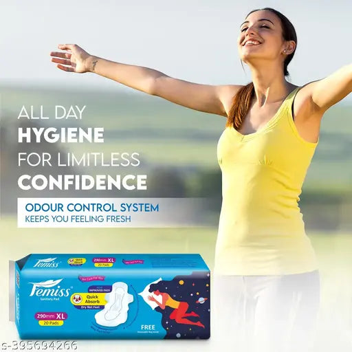 Femiss Soft & Rash Free Sanitary Pads for Women and Girls|Quick Absorption|Heavy Flow Champion|Leakage-Proof|Skin Friendly Straight pads(XL-Size, 290 MM, 40 PCS)