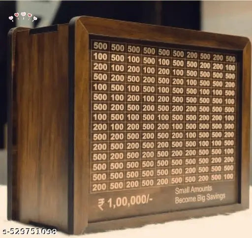 1 Lakh Wooden Money Piggi Bank for Kids/Piggy Bank, Money Box, Coin Box with Carved Design for Kids/Children, Savings Challenge Box, Cashbox,Cash Vault Wooden Savings Box,Wooden Coin Piggy Bank,Money Save Box Smash, Money Save