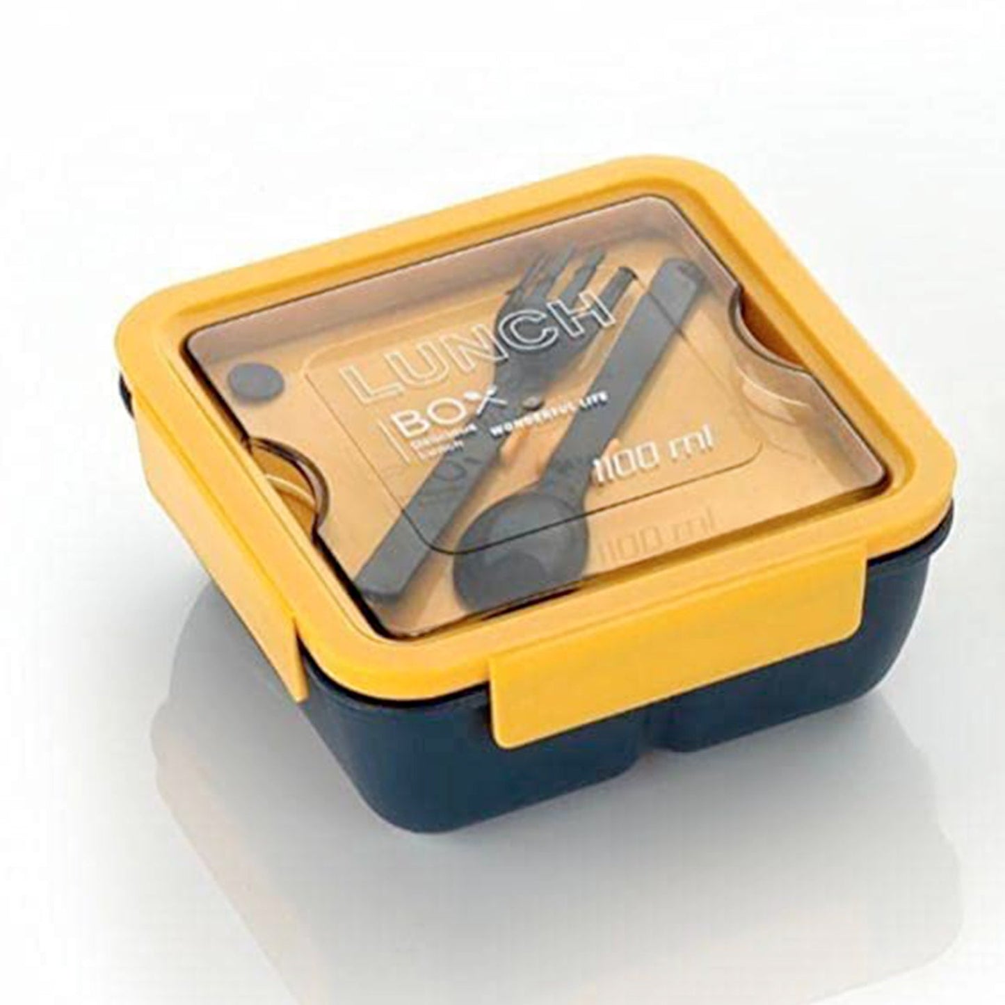 Lunch Box Food Grade Plastic 2 Compartment Containers with Spoon and Fork Microwave Freezer Safe Leak Proof Tiffin Box Ideal for Adult & Kids - Springkart 