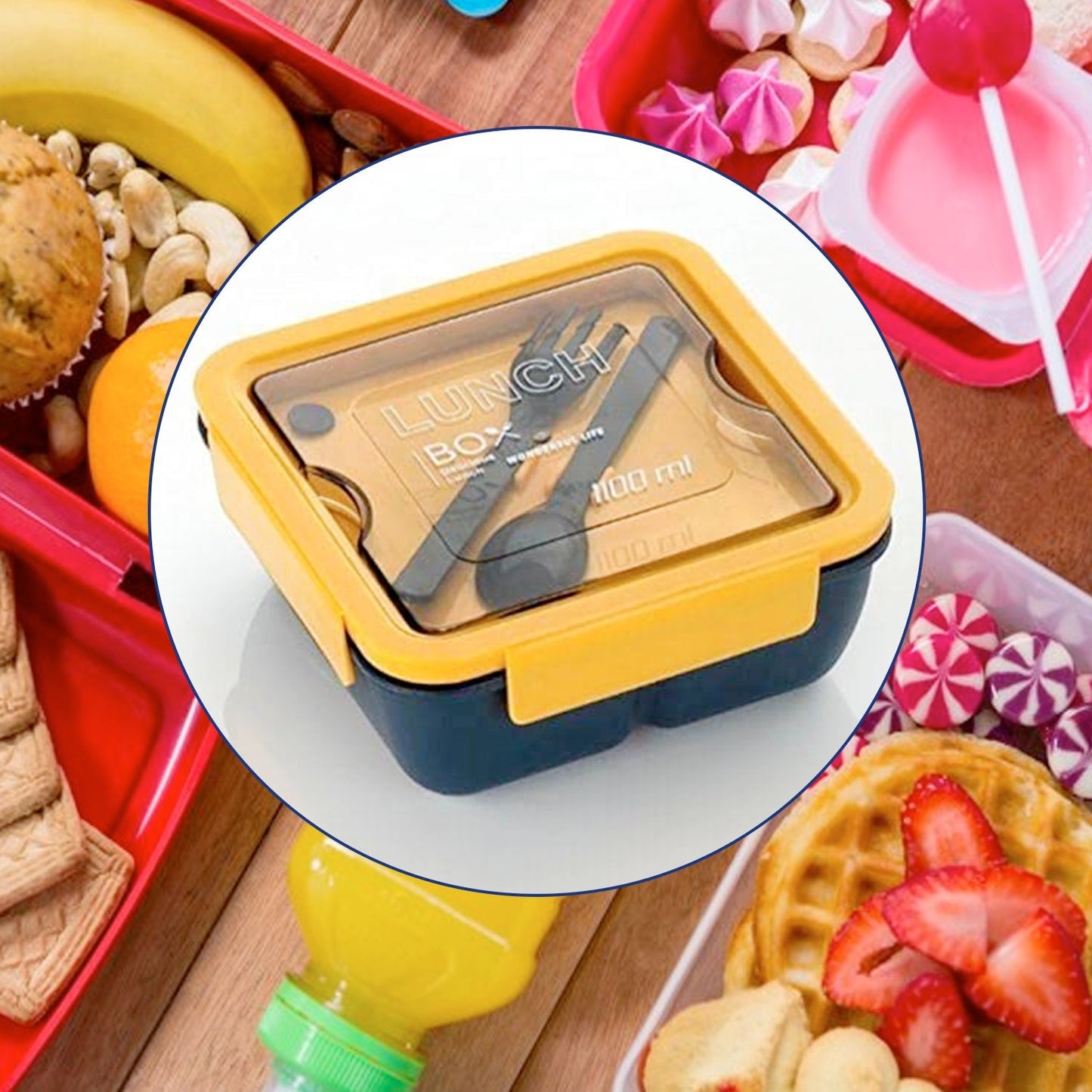 Lunch Box Food Grade Plastic 2 Compartment Containers with Spoon and Fork Microwave Freezer Safe Leak Proof Tiffin Box Ideal for Adult & Kids - Springkart 