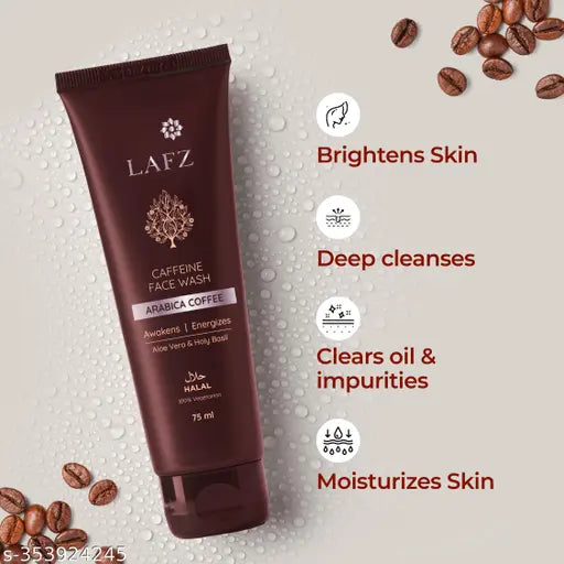 LAFZ Caffeine Face wash for Bright and Moisturized Skin with Arabica Coffee, Aloe Vera and Holy Basil - For Men & Women (150 ml Pack of 2)