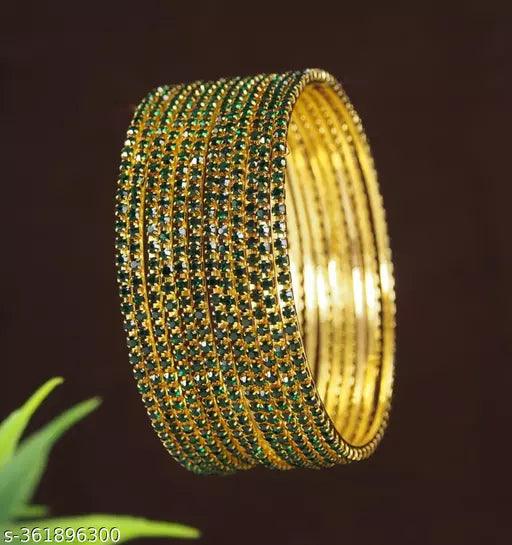 Jewwel American Diamond AD Gold Bangle Set (12 Bangle) - Springkart 