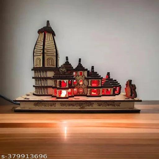 Shri Ram Ayodhya 3D Ram Mandir Wooden Model (With LED)(6 Inch)(15 cm) - Springkart 