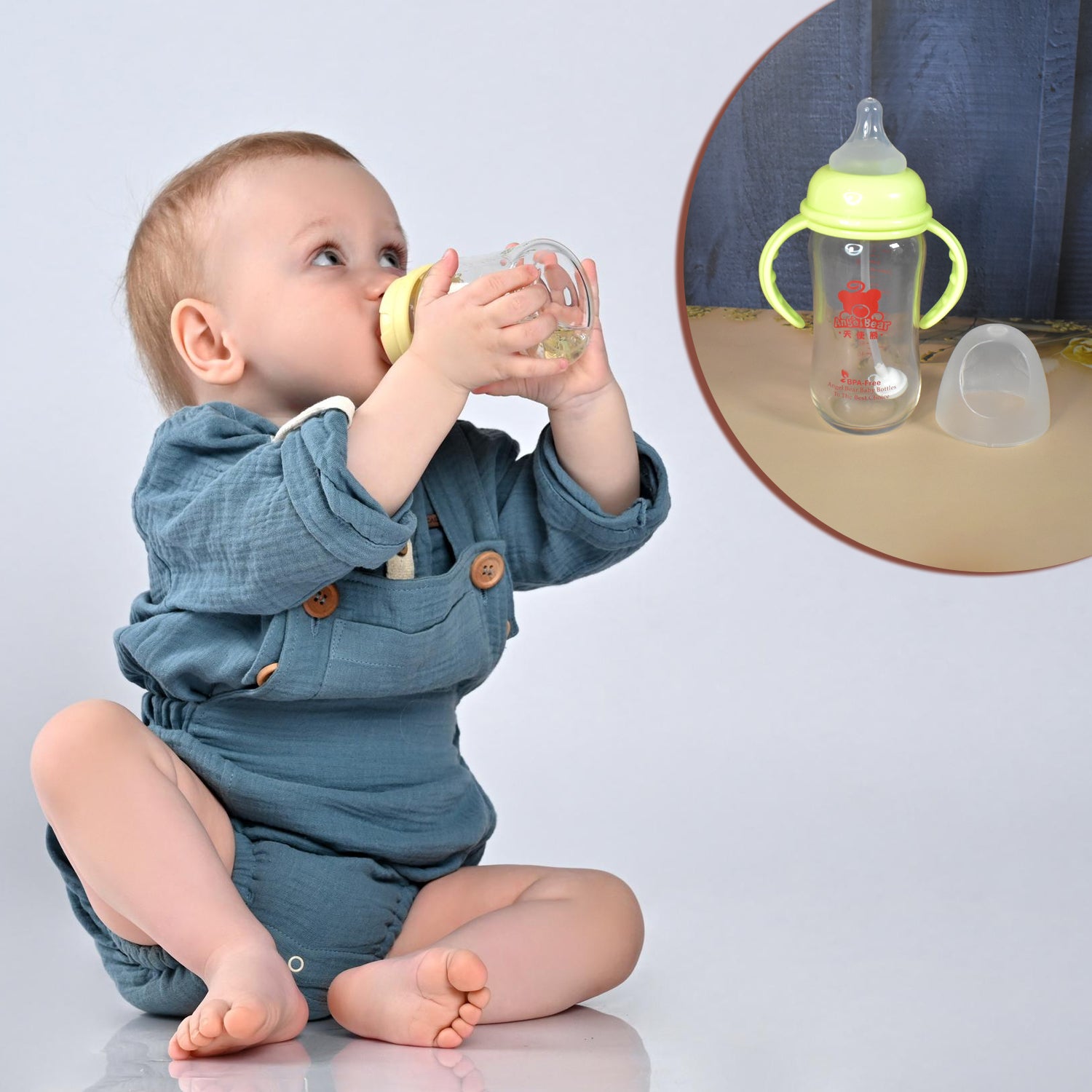 Glass Baby Feeding Bottle With Handles Straw (240 Ml 1 Pc) - Springkart 