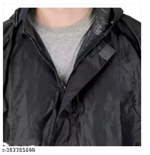 Men's Stylish Rainsuit/Rainwear/Raincoat/Barsaticoat 100% Waterproof Along With Hood and Side Pocket With Storage Bag(Black Colour)