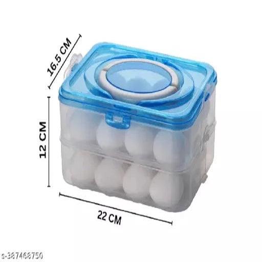 Shrigana Egg Storage Box - Egg Refrigerator Storage Tray Stackable ABS Plastic Egg Storage Containers for Fridge and Kitchen Egg storage basket with Carry Holder (2 Layer - BLUE - 24 Egg) - Springkart 