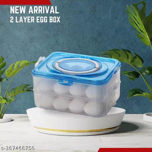 Shrigana Egg Storage Box - Egg Refrigerator Storage Tray Stackable ABS Plastic Egg Storage Containers for Fridge and Kitchen Egg storage basket with Carry Holder (2 Layer - BLUE - 24 Egg) - Springkart 