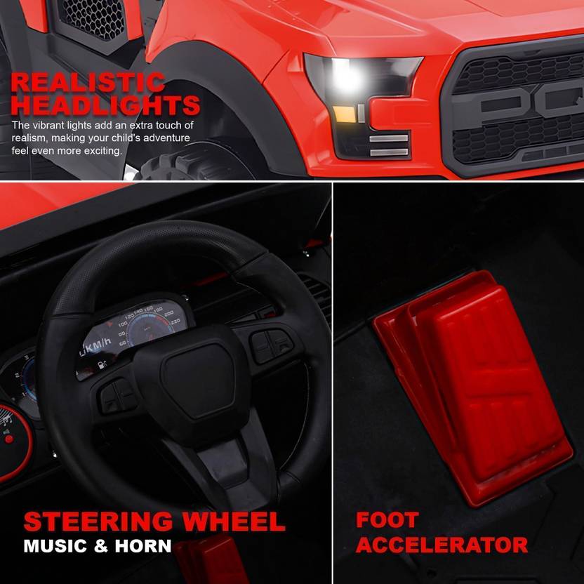 LITTLE RIDES Pobo 12v Battery Operated Jeep for Kids, with Light & Music Big Jeep Battery Jeep Battery Operated Ride On  (Red)