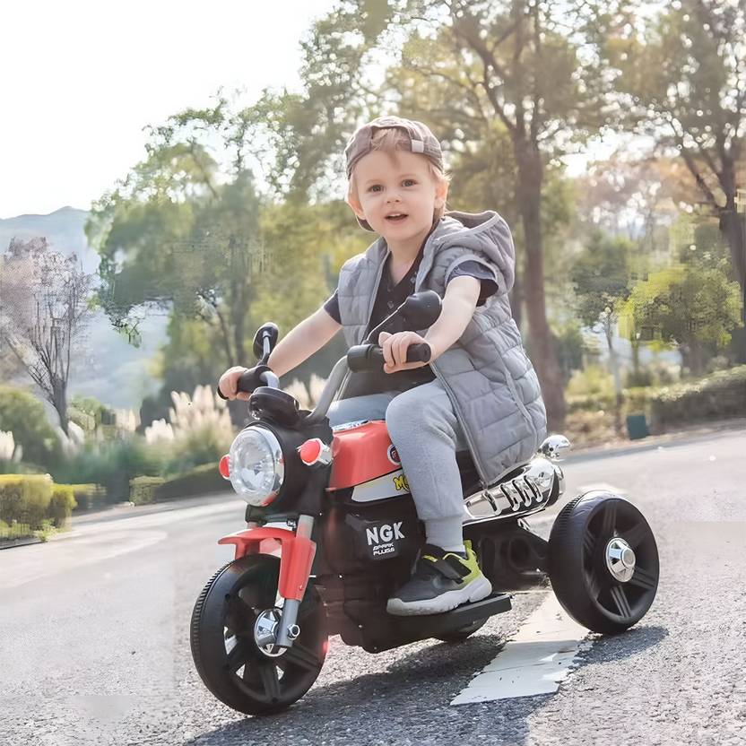 LITTLE RIDES Battery Operated Bike for Kids with Foot Accelerator & Music with LED Light Bike Battery Operated Ride On  (Red)