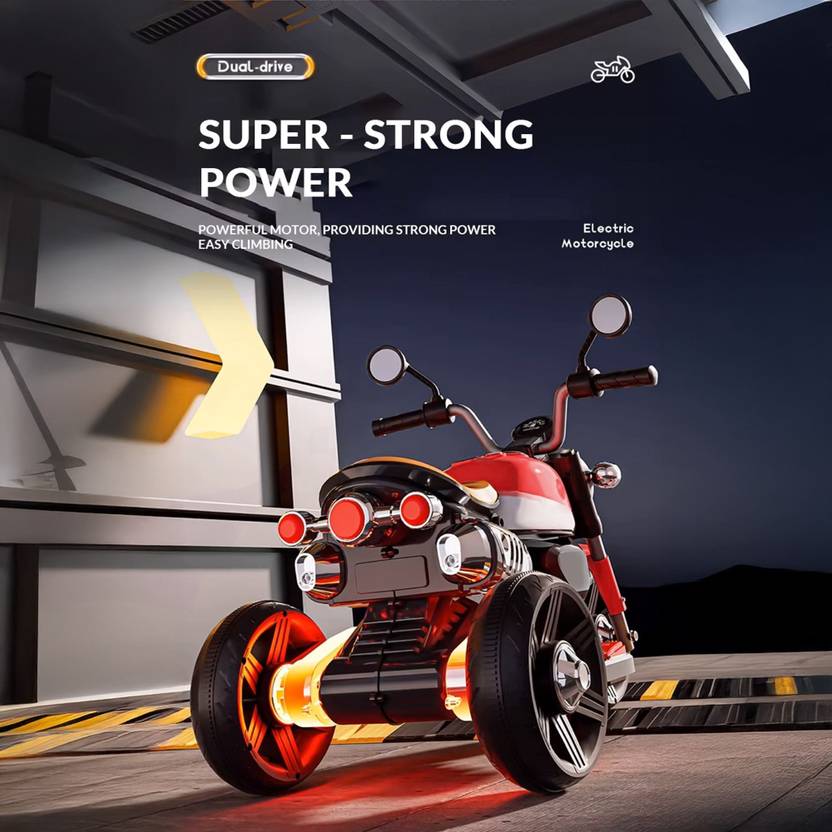 LITTLE RIDES Battery Operated Bike for Kids with Foot Accelerator & Music with LED Light Bike Battery Operated Ride On  (Red)