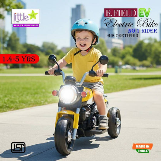 LITTLE RIDES Battery Operated Bike for Kids with Foot Accelerator & Music with LED Light Bike Battery Operated Ride On  (Yellow)