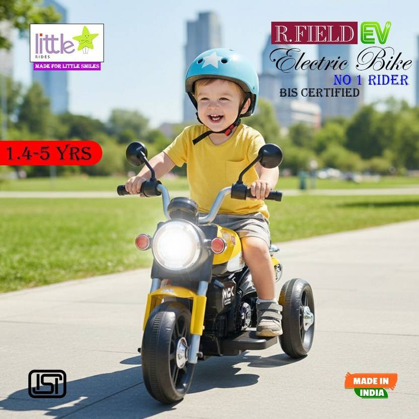LITTLE RIDES Battery Operated Bike for Kids with Foot Accelerator & Music with LED Light Bike Battery Operated Ride On  (Yellow)