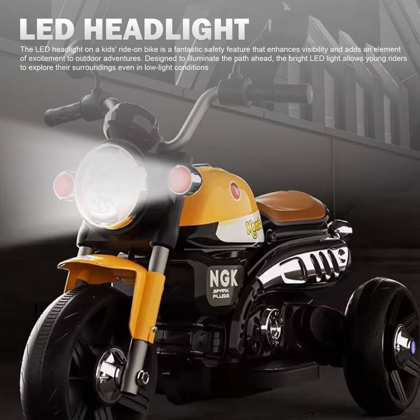 LITTLE RIDES Battery Operated Bike for Kids with Foot Accelerator & Music with LED Light Bike Battery Operated Ride On  (Yellow)