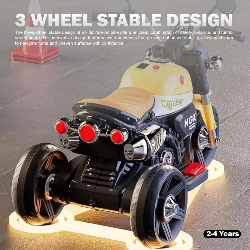 LITTLE RIDES Battery Operated Bike for Kids with Foot Accelerator & Music with LED Light Bike Battery Operated Ride On  (Yellow)