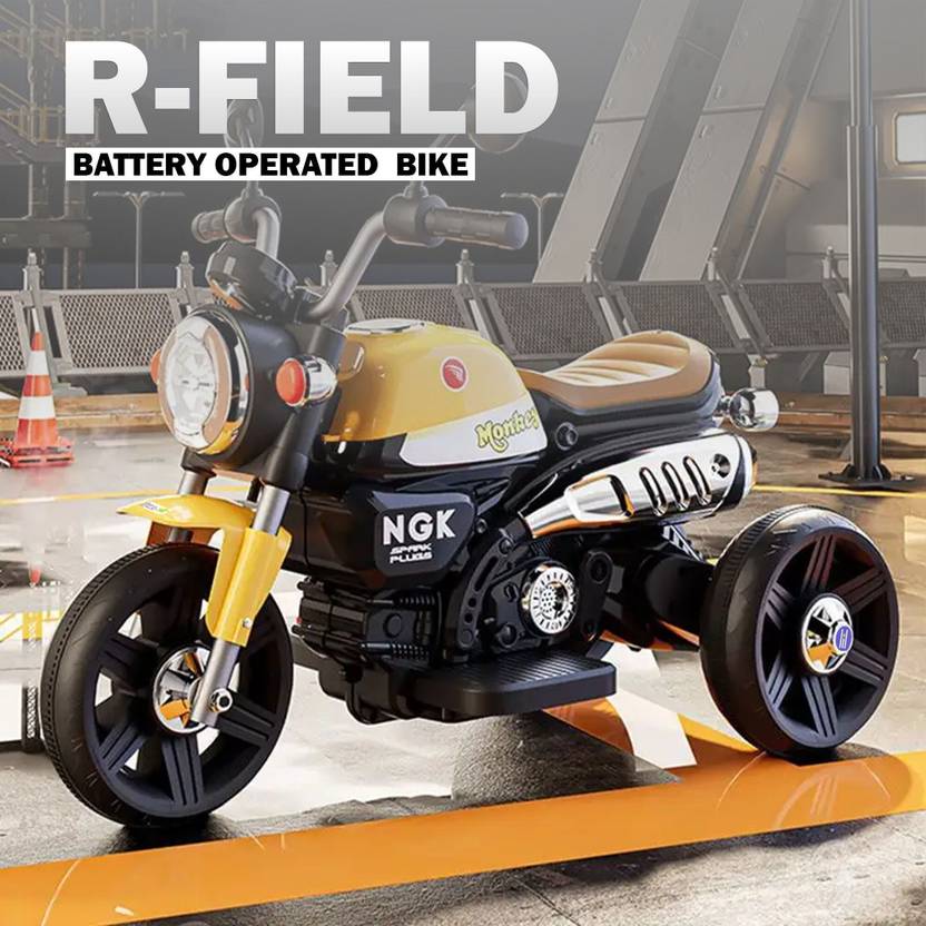 LITTLE RIDES Battery Operated Bike for Kids with Foot Accelerator & Music with LED Light Bike Battery Operated Ride On  (Yellow)