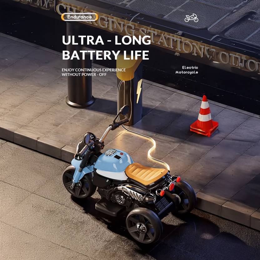 LITTLE RIDES Battery Operated Bike for Kids with Foot Accelerator & Music with LED Light Bike Battery Operated Ride On  (Blue)