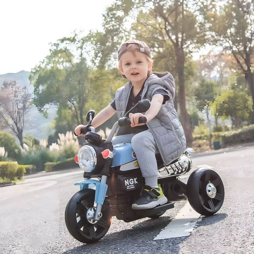 LITTLE RIDES Battery Operated Bike for Kids with Foot Accelerator & Music with LED Light Bike Battery Operated Ride On  (Blue)