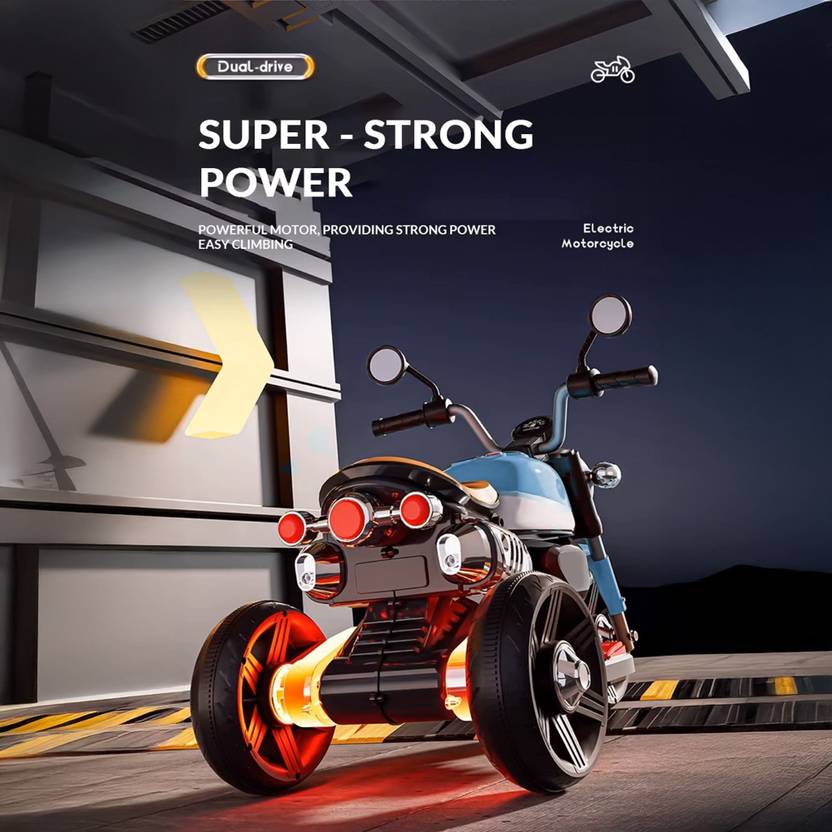 LITTLE RIDES Battery Operated Bike for Kids with Foot Accelerator & Music with LED Light Bike Battery Operated Ride On  (Blue)