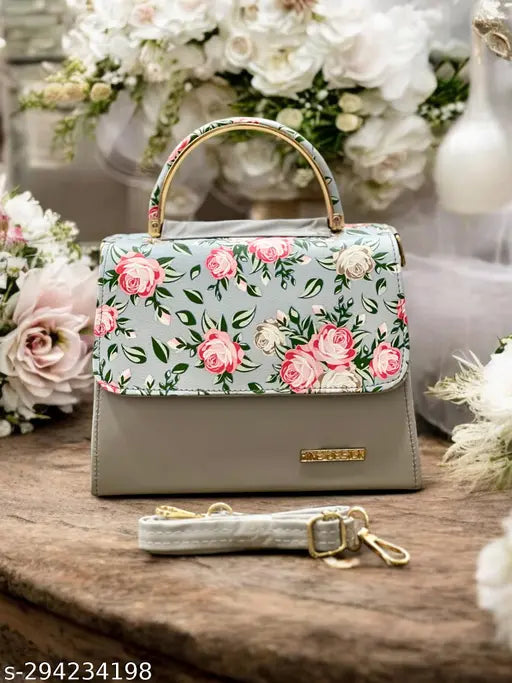 Jazzberry Women grey floral Printed Pu leather Sling Bag with Detachable Strap // Fine Design Versatile Floral Boxy Sling Bag