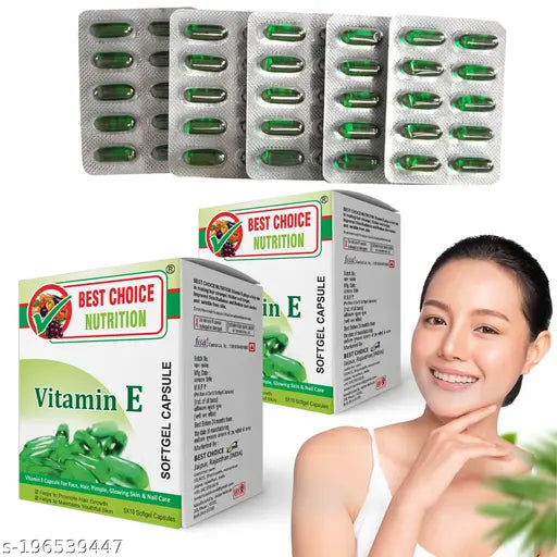 Vitamin E Capsule Face Hair Pimple Glowing Skin Nail Care for beautiful skin, healthy hair and eyes 100 capsule PACK OF 2 - Springkart 