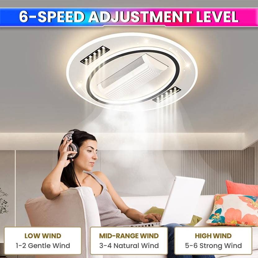 amiciSmart Luxury Bladeless Ceiling Fan with Integrated LED Lighting Remote Control with 1 Year Warranty Remote Controlled Ceiling Fan (White | Pack of 1)