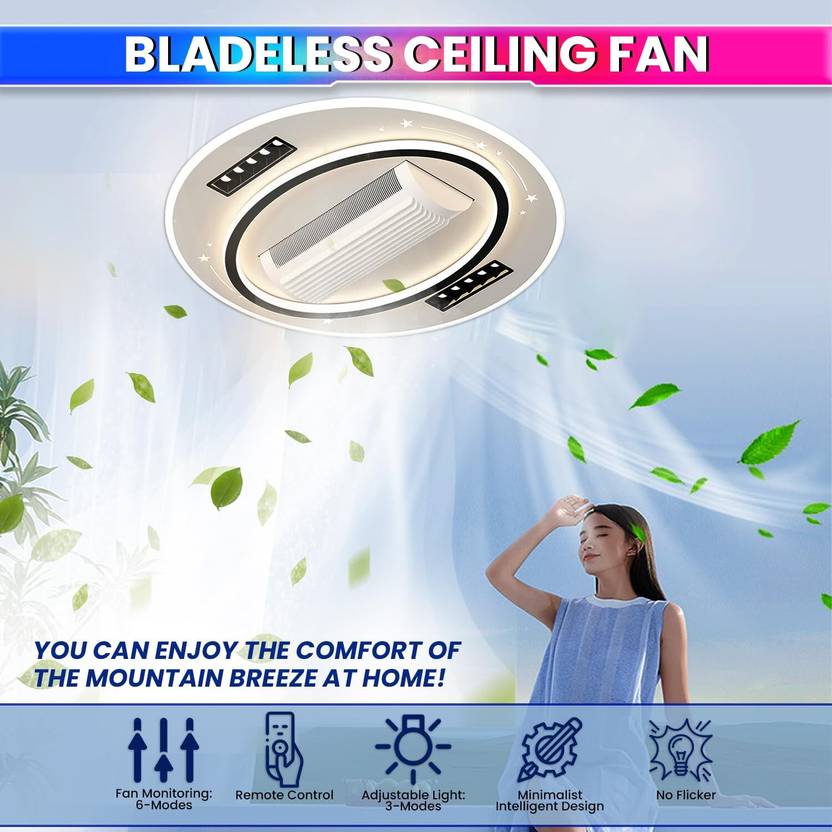 amiciSmart Luxury Bladeless Ceiling Fan with Integrated LED Lighting Remote Control with 1 Year Warranty Remote Controlled Ceiling Fan (White | Pack of 1)